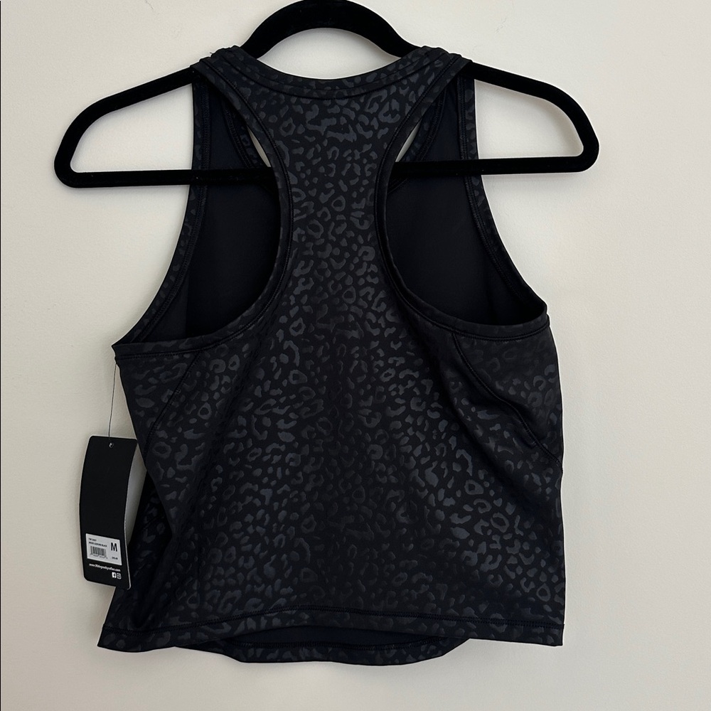 90 Degree By Reflex Black Leopard Print Cropped Activewear Tank Top - Size M NEW - Picture 2 of 6